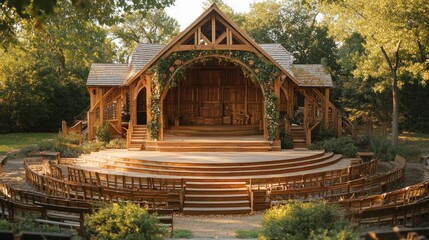 Enchanting Wooden Amphitheater nestled in a lush green landscape
