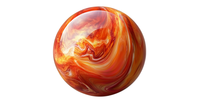 Vibrant red and orange sphere with swirling marbled texture. The combination of warm tones and fluid lines gives this sphere an energetic, artistic appearance. Isolated on transparent background. - Powered by Adobe