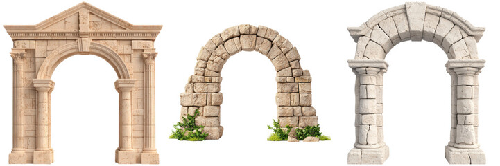 Obraz premium Three stone arches with columns. Architecture elements for design.