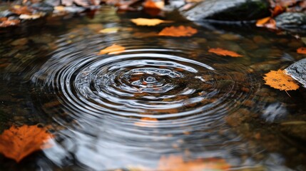 A water droplet creates concentric ripples across the surface of water