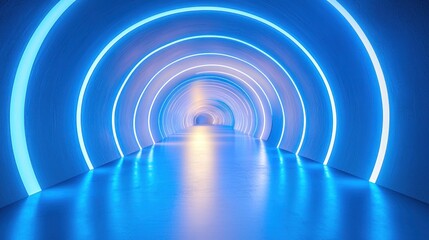 Obraz premium Futuristic Tunnel with Blue Neon Lights and Smooth Floor Surface