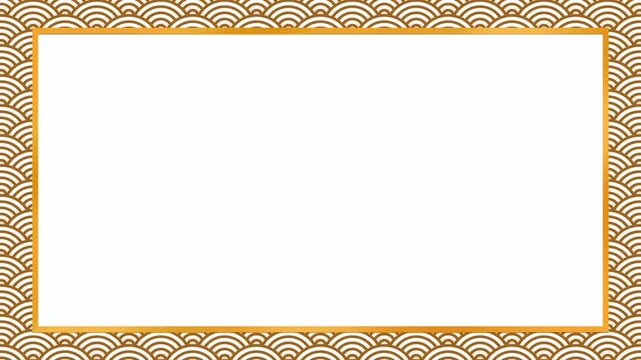 Gold asian chinese new year celebration frame background, abstract yellow Japanese cloud wave art pattern design backdrop animation, traditional lunar festival rectangle border loop wallpaper
