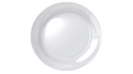 White round ceramic plate shown from a top view, featuring a clean and classic design. Perfect for elegant dining settings or everyday use. Isolated on transparent background.