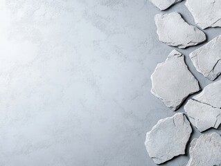 Fototapeta premium Gray stone pieces arranged on a textured surface, creating an abstract background