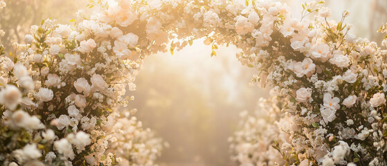 A dreamy floral arch covered in spring blossoms, perfect for a romantic moment
