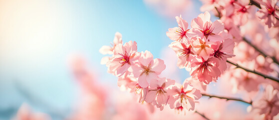 Cherry blossoms in full bloom against a clear blue sky, symbolizing the arrival of spring