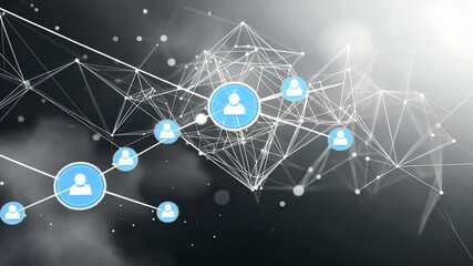 Abstract digital network visualization with user icons symbolizing connection and data flow - Powered by Adobe