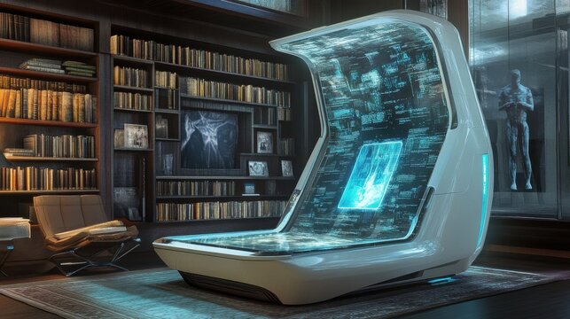 Futuristic Reading Pod with Holographic Book Projections in an Advanced Library Setting Using Augmented Reality Technology for Immersive Learning