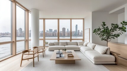 Naklejka premium Modern Apartment Living Room with City View (1)