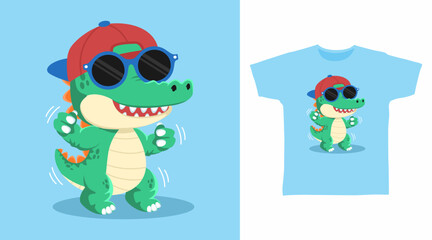 Cute crocodile with glasses hand drawn, ready for print on t shirt and other uses