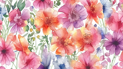 Cattered watercolor flowers in pastel colors