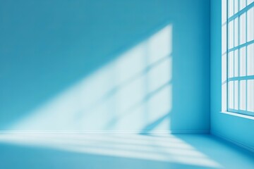 Blue Room Interior Sunlight Shadow Minimalist Modern Design Background Light Pastel Wall Empty Space Bright Clean Architecture Room Apartment House   