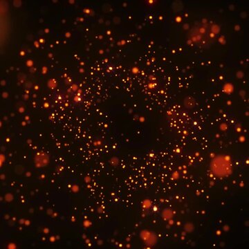 An Abstract Style Glowing Orange Glitter Confetti Particles Swirling Across a Dark Background.