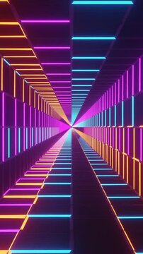 Neon Colorful Party Lights Futuristic Style in a Grid Pattern 3D Infinite Illusion.