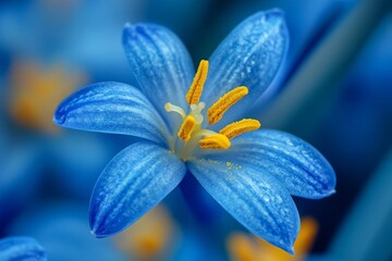 Scilla, revealing the intricate texture of its petals and the radiant yellow pollen