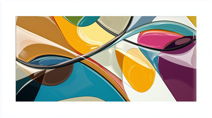Obraz premium Vibrant abstract artwork featuring swirling, overlapping shapes in teal, yellow, brown, pink, and purple. Smooth, glossy textures suggest fluid movement and dynamic energy