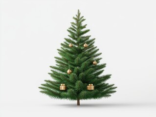 Fototapeta premium Lush Green Christmas Tree Decorated with Ornaments and Gifts in a Bright Setting