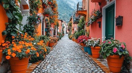 Fototapeta premium Colorful Italian village street with flowers