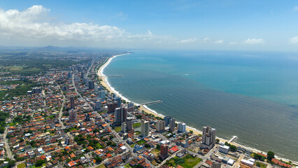 Aerial view of Balneário Piçarras, a coastal district in Santa Catarina, Brazil, featuring its stunning beaches and residential areas.