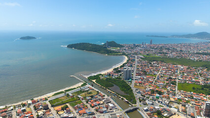 Aerial photo of the river that separates Balneário Piçarras from Penha in Santa Catarina, Brazil.