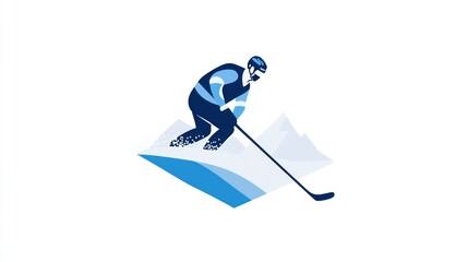 Ice hockey player on rink, snowy mountains background, action shot, for sports graphics