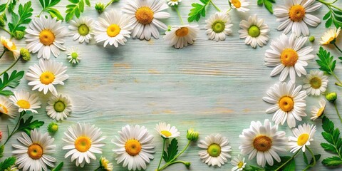 Obraz premium Natural Spring Frame with Daisy Flowers - Festive Flat Lay Top View for Celebration Vibes, Copy Space for Messages