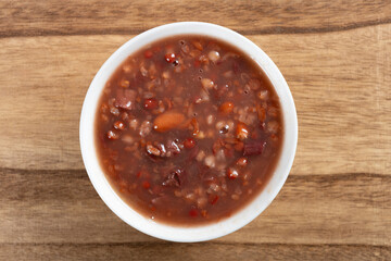 top view syrup with purple sweet potato and kidney beans and red beans
