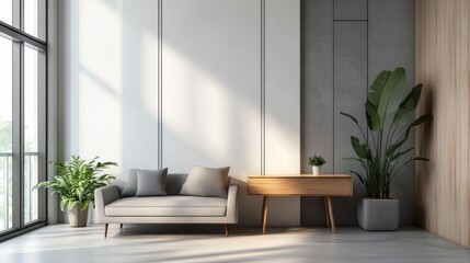 Fototapeta premium Modern living room interior with sofa and plants. Use Home decor, interior design