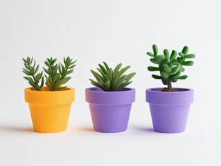 Colorful 3D printed pot toys on a white background