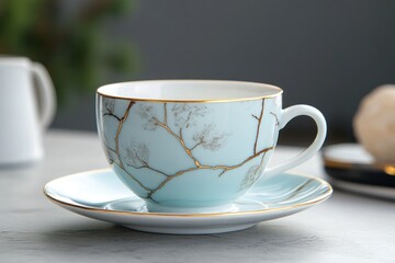 Porcelain Tea Cups with Intricate Gold Detailing