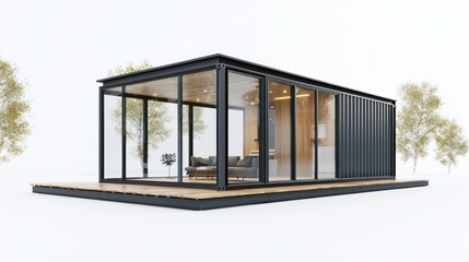 Modern Container Home on Platform, Minimalist Design,  Exterior View, Ideal for Stock Photography