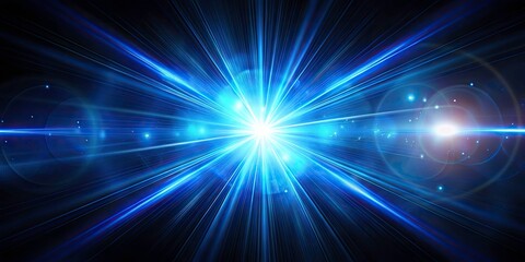 Fototapeta premium Surreal Blue Light Strobe Lens Flare Effect for Striking Graphic Overlays on Black Background