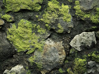 Obraz premium A close-up of mossy stone surface with natural textures