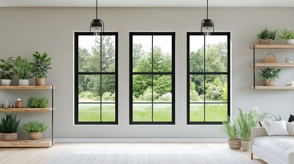 Fototapeta premium Modern Farmhouse Living Room with Large Windows