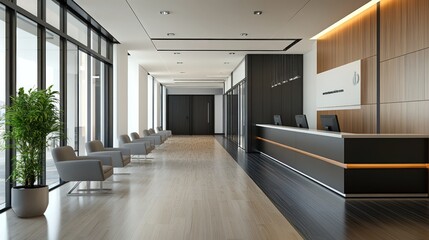 Obraz premium Modern Lobby with Reception Desk and Seating Area
