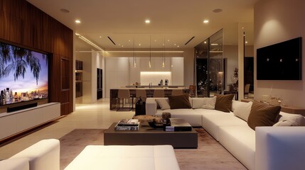 Modern home with an open floor plan, seamlessly integrating the living area with an elegant outdoor terrace.