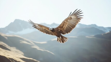 Obraz premium Majestic eagle soars over mountain landscape nature photography aerial view serene environment