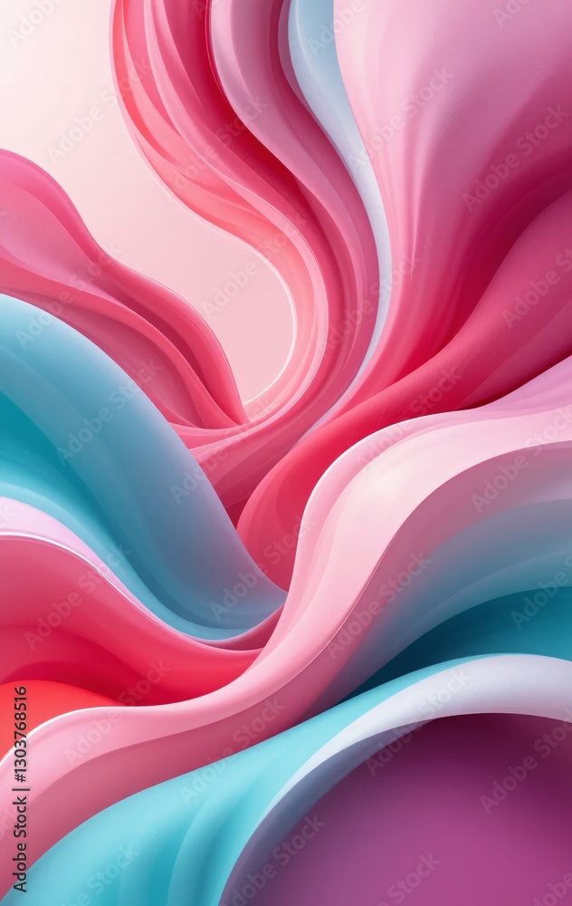 Aufkleber Abstract Flow. Gentle Curves In Pastel Shades. Soft Colors Seamlessly Blend Creating Depth And Movement. Glossy Texture And Wavy Lines Evoke Tranquility. A Fluid Design.
