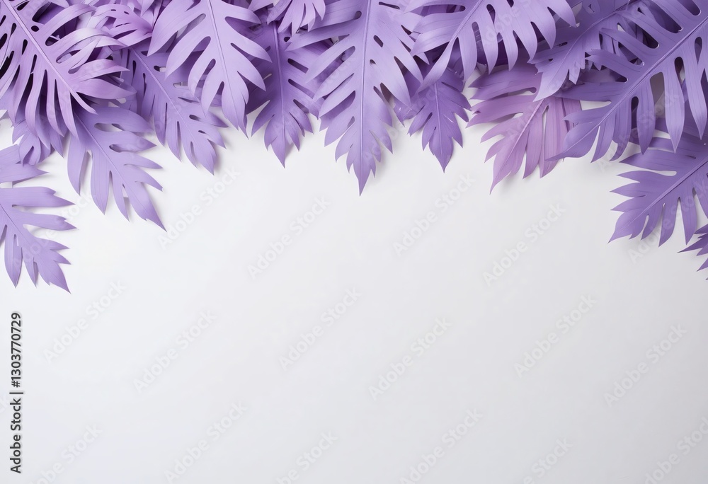 Poster purple paper leaves. cutout design on white. modern craft. delicate texture. soft light. creative ar