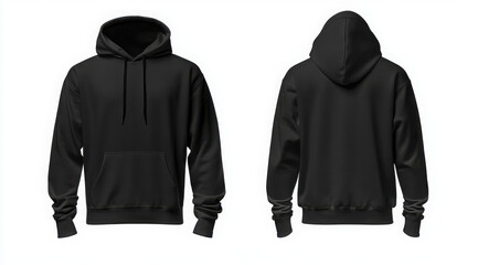 Blank black male hoodie sweatshirt long sleeve, mens hoody with hood for your design mockup for print, isolated on white background. Template sport winter clothes