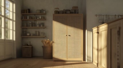 Stylish IVAR storage cabinet in a Scandinavian-style interior, featuring neutral colors and clear, simple patterns.