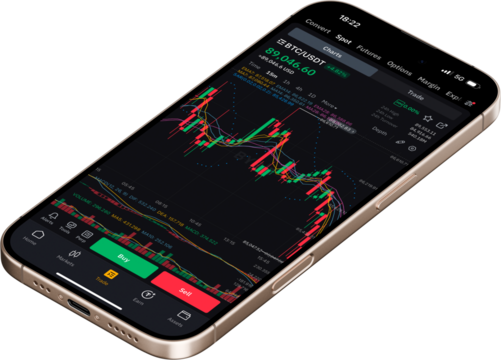 Cryptocurrency Trading App on Smartphone – BTC/USDC Market Chart, Candlestick Graph, Buy/Sell Options, Transparent PNG, No Background, Crypto Investment, Digital Finance