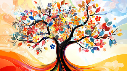 Colorful abstract spring flower illustration. Flourish - Tree. Illustration