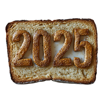 Toast 2025 New Year bread food art,