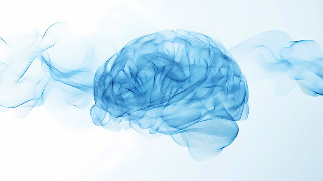 Minimalist blue and white abstract brain waves, neuroscience and mental health. Clarity - Mist. Illustration
