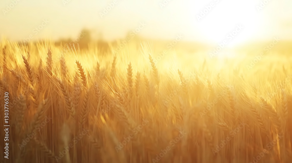 Poster ahmadwahyuutomo776@gmail.com a serene golden wheat field at sunrise with a gentle breeze, perfect fo