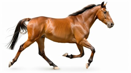 Fototapeta premium A stunning horse stands alone, showcasing its grace and power against a minimalist white background that highlights its elegance.