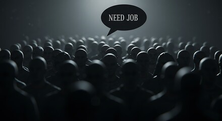 Obraz premium Silhouetted figures in crowd - job scarcity message - social commentary