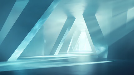Abstract interior space with dynamic lighting and geometric shapes. Clarity - Mist. Illustration