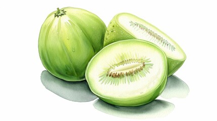 A fresh honeydew watercolor, this art piece brings the breezy summer vibe to your space with its soft, natural tones.